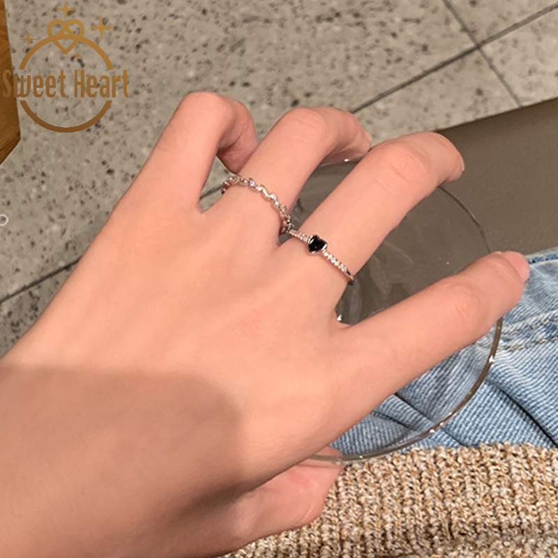 2 pcs/set Korean Drip-glazed Heart-shaped Ring Love-shaped Index Finger Knuckle Ring Little Finger Tail Ring Sweet Heart Jewelry