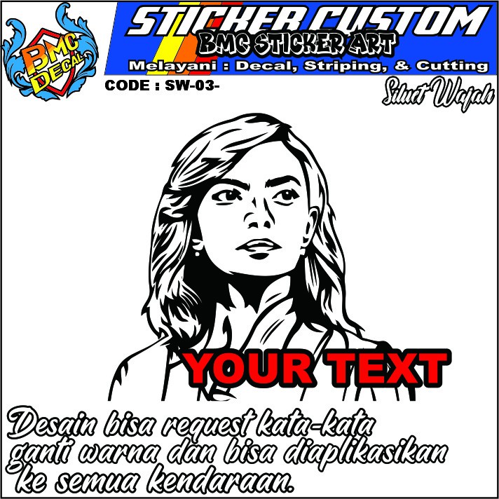Sticker Cutting Siluet Wajah Cewek desain keren najwa shihab bisa dipasang di truck, mobil, pick up