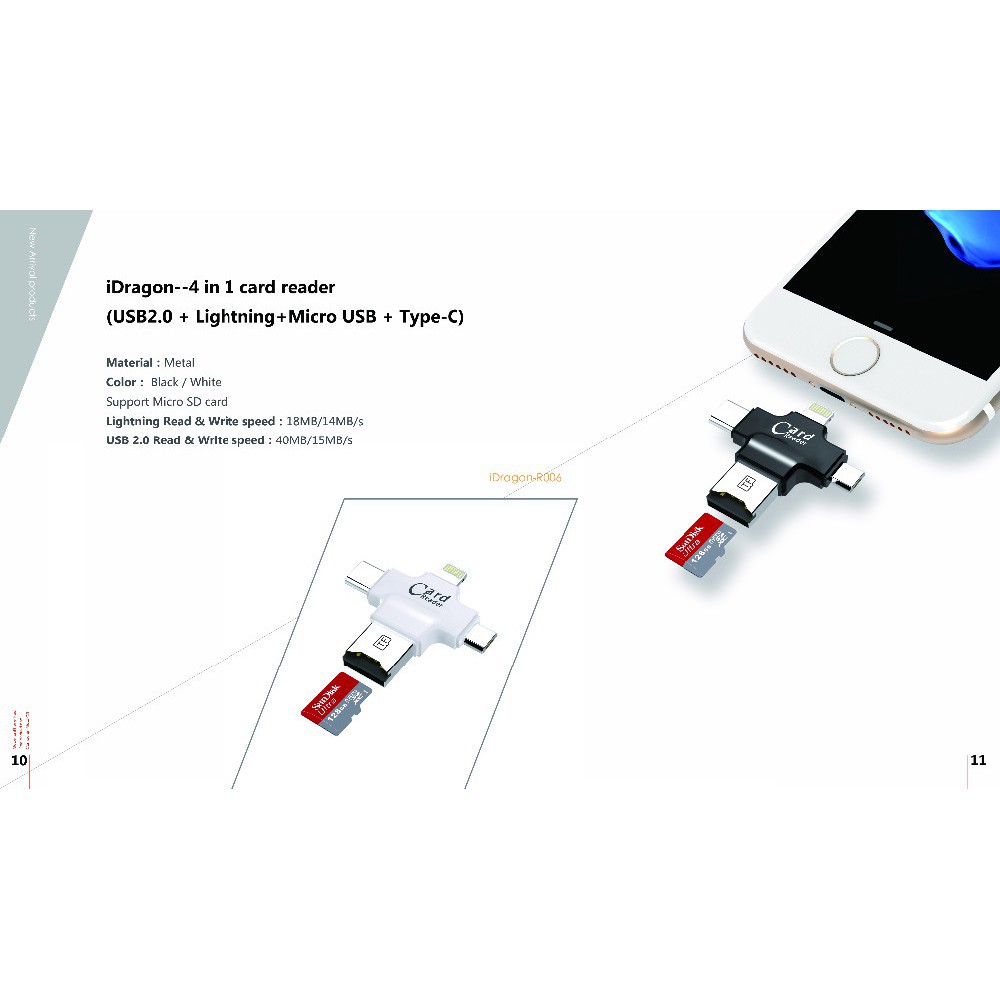 Grab medan OTG Card Reader 4 in 1 Lightning + Micro USB + USB Type C android ios Malloom CR125