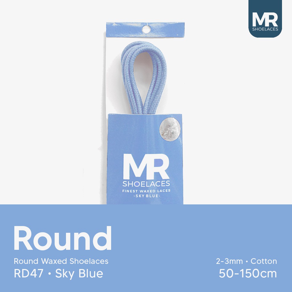 MR Shoelaces RD47 Deep Sky Blue (Biru) Tali Sepatu Lilin 2-3mm Bulat Round 50cm 60cm 70cm 80cm 90cm 100cm 120cm 150cm (Waxed Laces) - Premium Shoelace