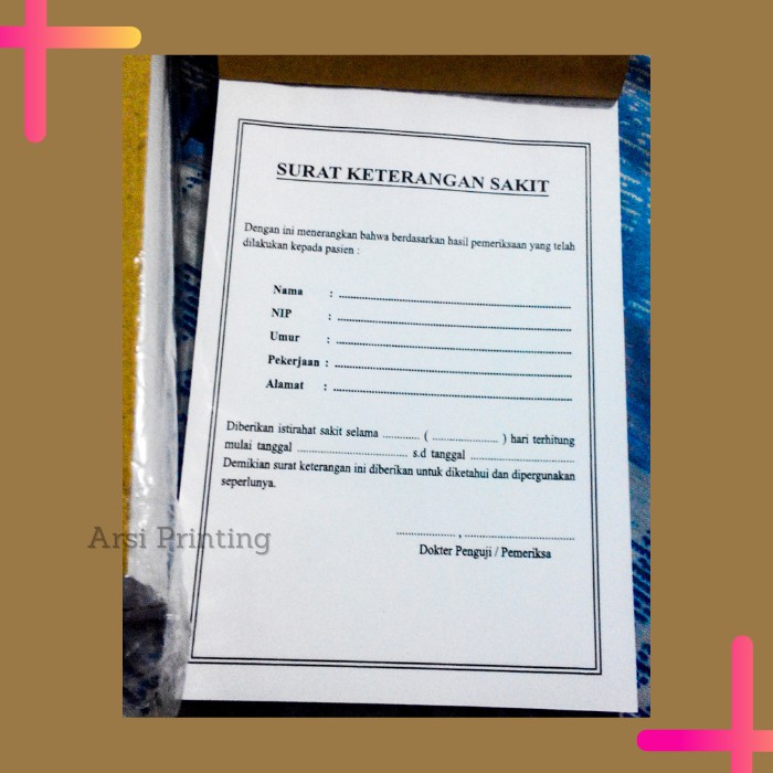 Cetak Kertas 1 Rim Surat Keterangan Sakit Rs Puskesmas Klinik Bidan Indonesia