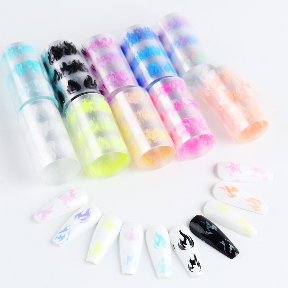 AUGUSTINA Agustinina Foil Transfer Kuku Set 10 Pcs DIY Desain Nail Art Nail Art Stiker Sliders Decals Luminous Fire Foil