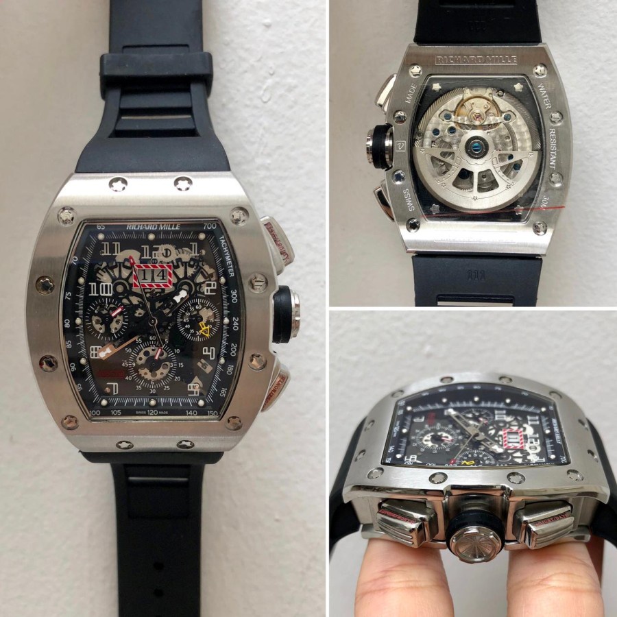 BEST SELLER JAM TANGAN RM 011 SILVER BODY BLACK RUBBER LIMITED EDITION GARANSI 1 TH