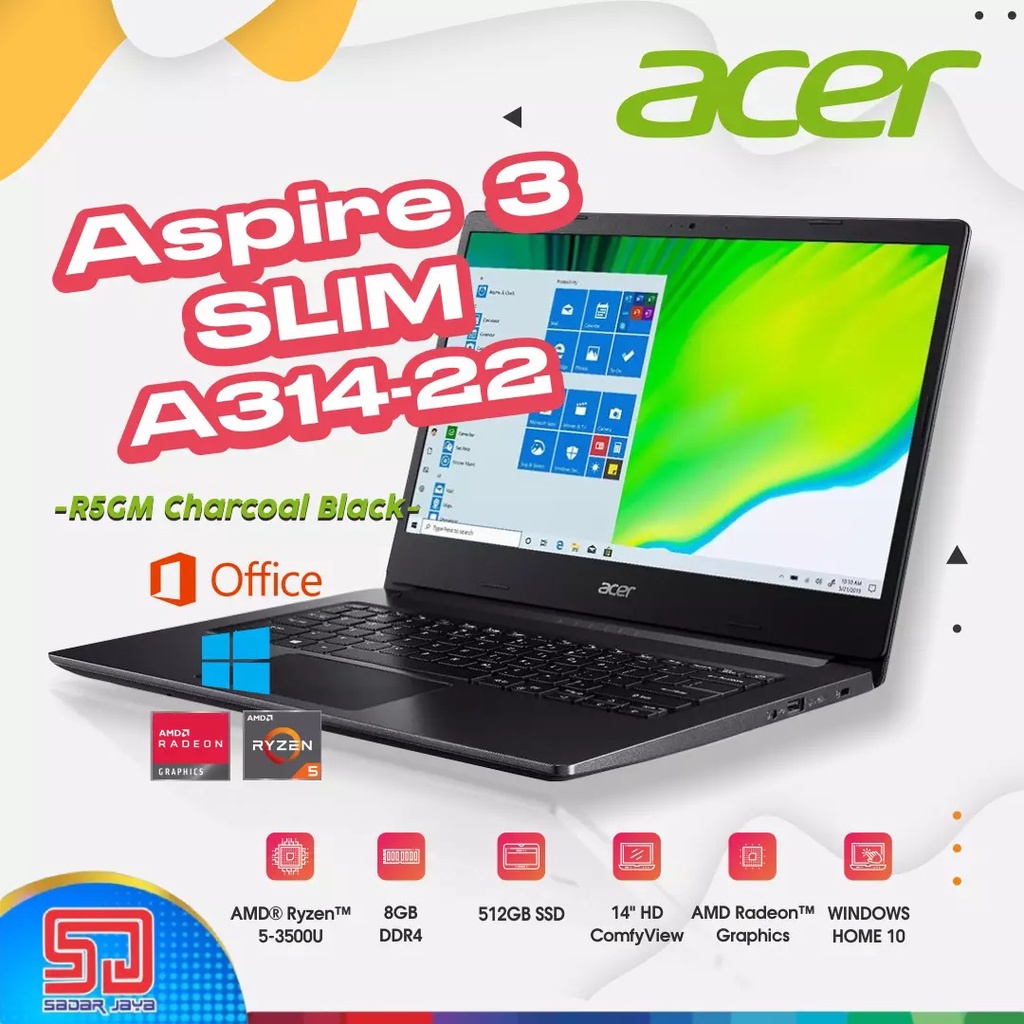 Acer Aspire 3 Slim A314-22-R5GM Ryzen 5-3500U / 8GB / SSD 512GB / 14″HD / Win10+OHS