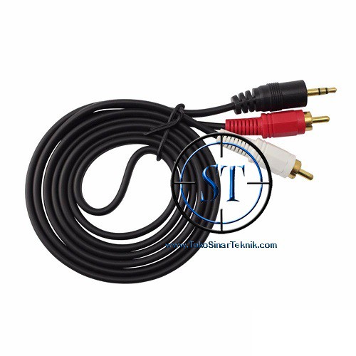 Kabel 2-1 Audio 2 RCA to 1 Jack Mini Stereo GOLD PLATED AUX 3,5mm Audio Video Laptop Komputer POwer Ampli Amplifier Kualitas Bagus