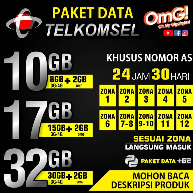 PAKET DATA TELKOMSEL AS 10GB/17GB/32GB - 24 JAM 30 HARI