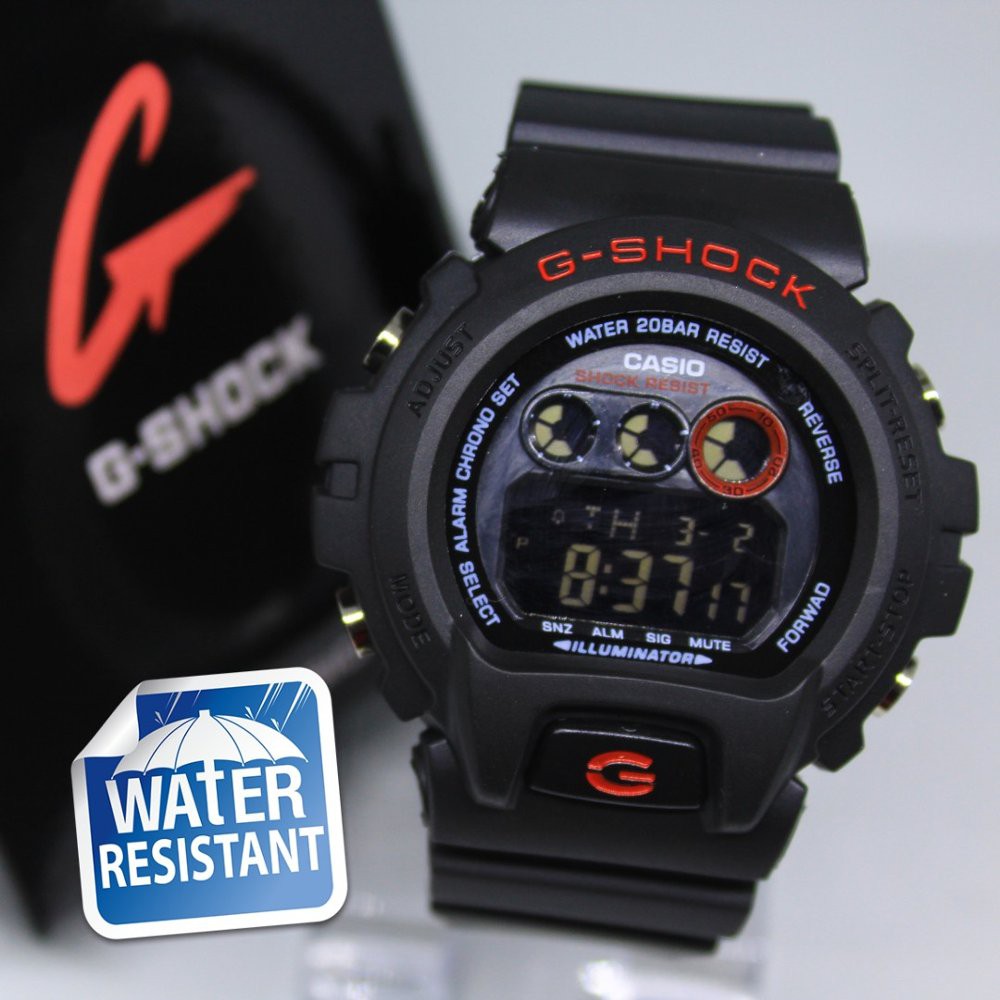 JAM TANGAN PRIA G SHOCK DW 6900 DIGITAL ANTI AIR BLACK LIST RED