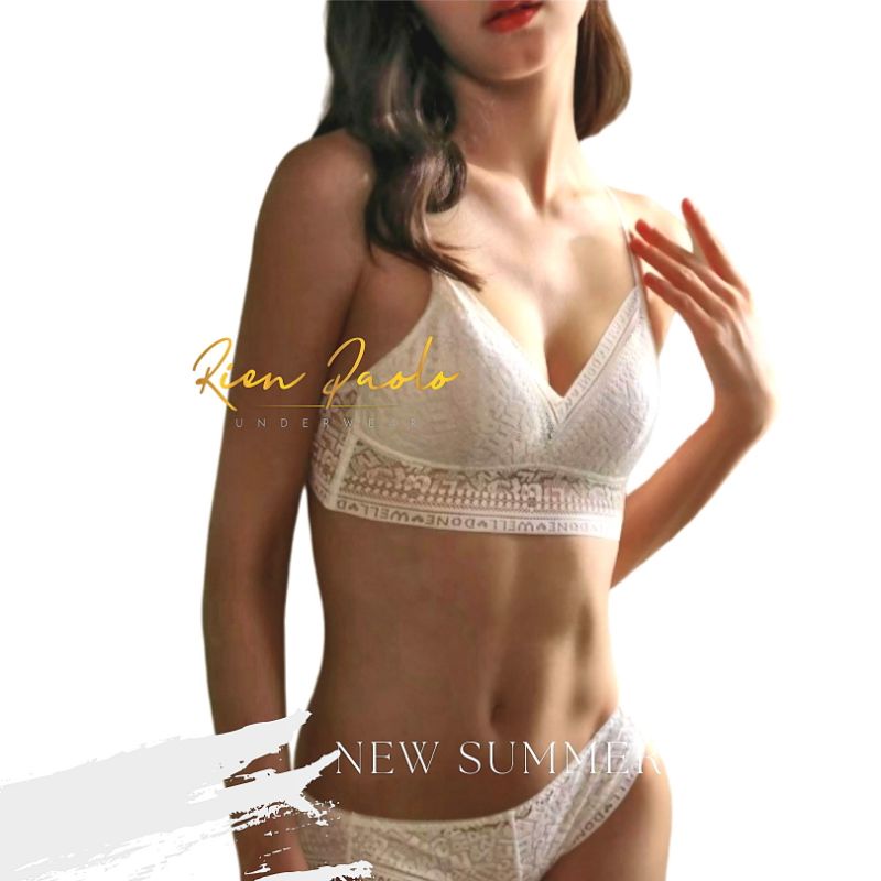 Premium Bra BH + Celana Dalam CD G String Set Sexy Hot Lingerie Tanpa Kawat Motif Bordir Bunga Trans