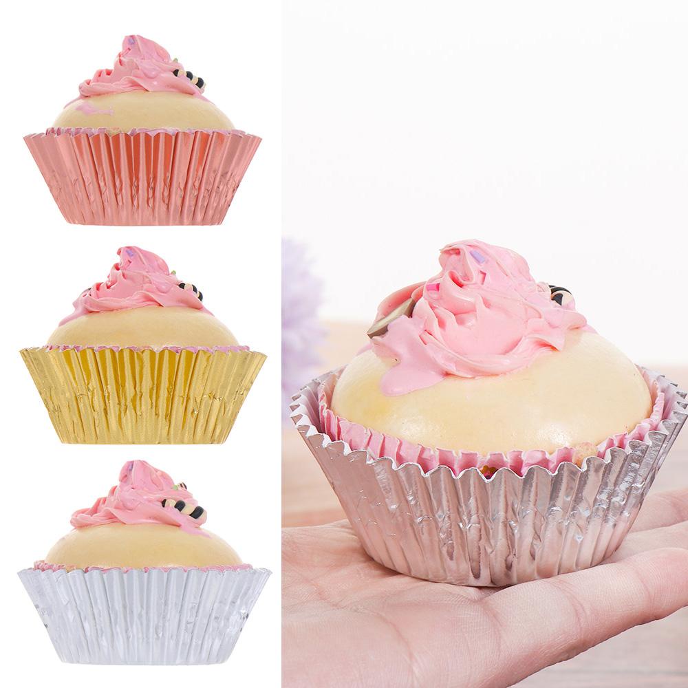 Solighter Cake Cup Kitchen Accessaries Gold/Silver Alat Dekorasi Kue Aluminium Foil Liner Muffin Kotak