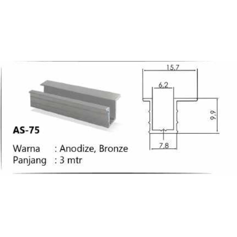 REL ALUMUNIUM AS-75 untuk rel pintu, kitchen set