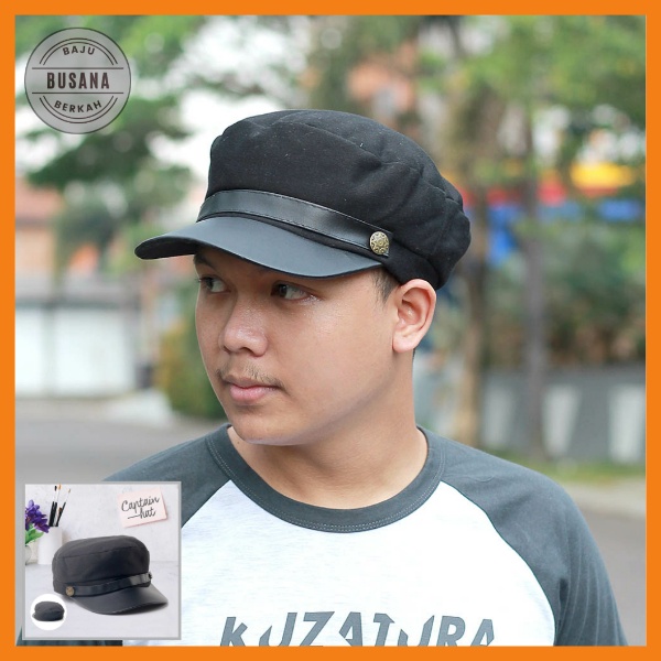 Topi Polos Pria Kelasik Vintage Distro Kuzatura Casual Keren Trendy Hitam Original
