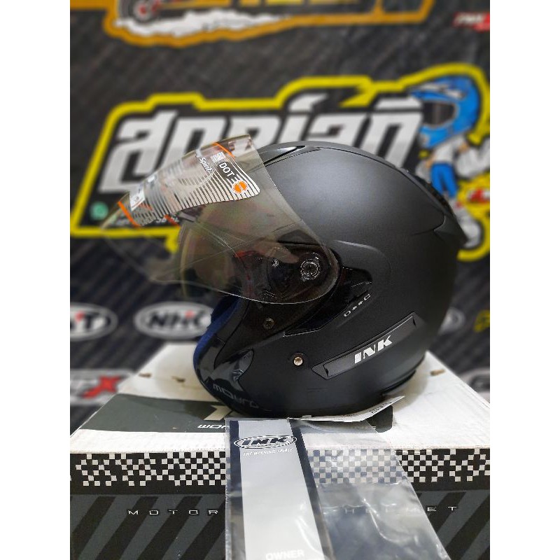 HELM INK METRO 2 SOLID BLACK MATT 2 VISOR HELM HALF FACE DOUBLE VISOR INK METRO 2 BLACK DOFF MURAH