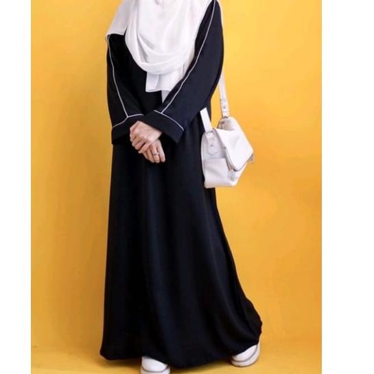 Paling Dicari.. Promo abaya turki kekinian gamis list putih elegan cantiik. bahan jet black lembut