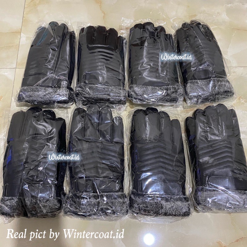 Sarung tangan winter pria gloves hangat musim dingin touchscreen kulit leather hitam black MEN