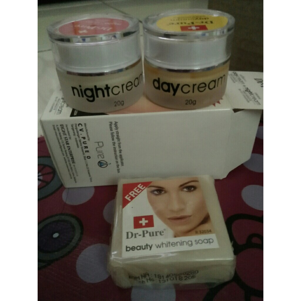 Dr Pure Whitening Cream Paket Komplit Day Night Krim FREE Facial Soap - Krim Siang Malam BONUS Sabun