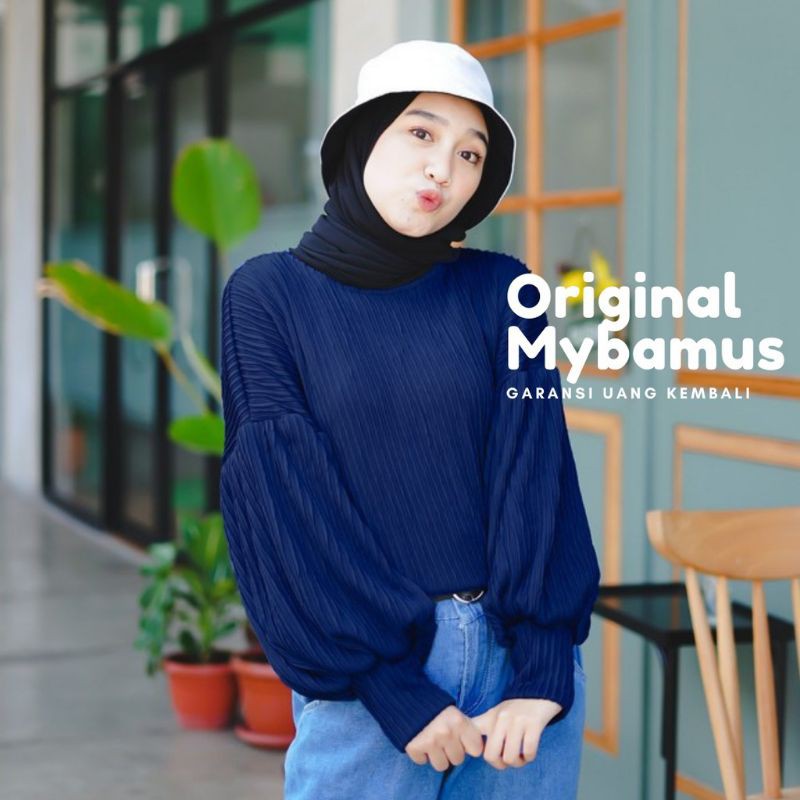 Original Mybamus Bubble Blouse Premium / Atasan lengan balon plisket premium tebal