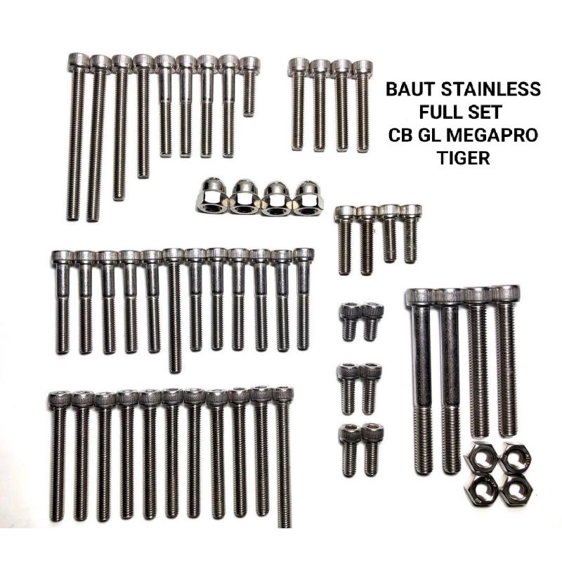 BAUT L STAINLESS STENLIS MESIN CB GL MEGAPRO TIGER FULL SET