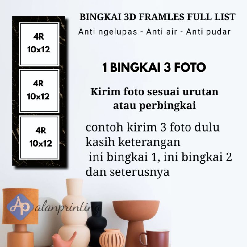 CETAK 3 FOTO 4R PLUS BINGKAI  SUSUN FULL LIST PINGGIRAN ads