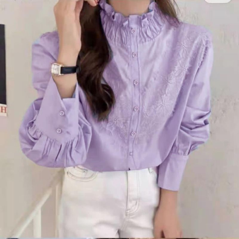 MDLV ~ 5702 GISELLA RUFLLE COLLAR SHIRT BLOUSE KOREA KEMEJA KOREA BLOUSE PREMIUM FASHION IMPORT