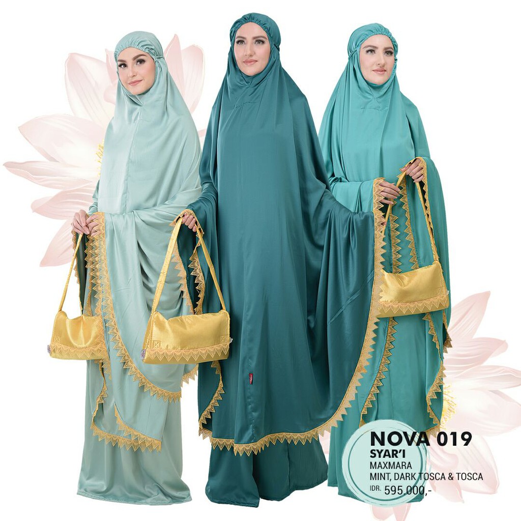 Mukena Premium Jumbo Maxi Tatuis Nova 019 Katun Maxmara Polos Renda Green Hijau Tosca Toska Mint
