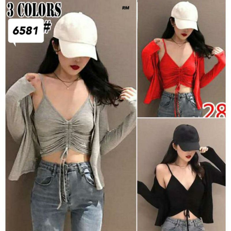 baju import kaos import murah Atasan kaos import +cardigan 6581 merah