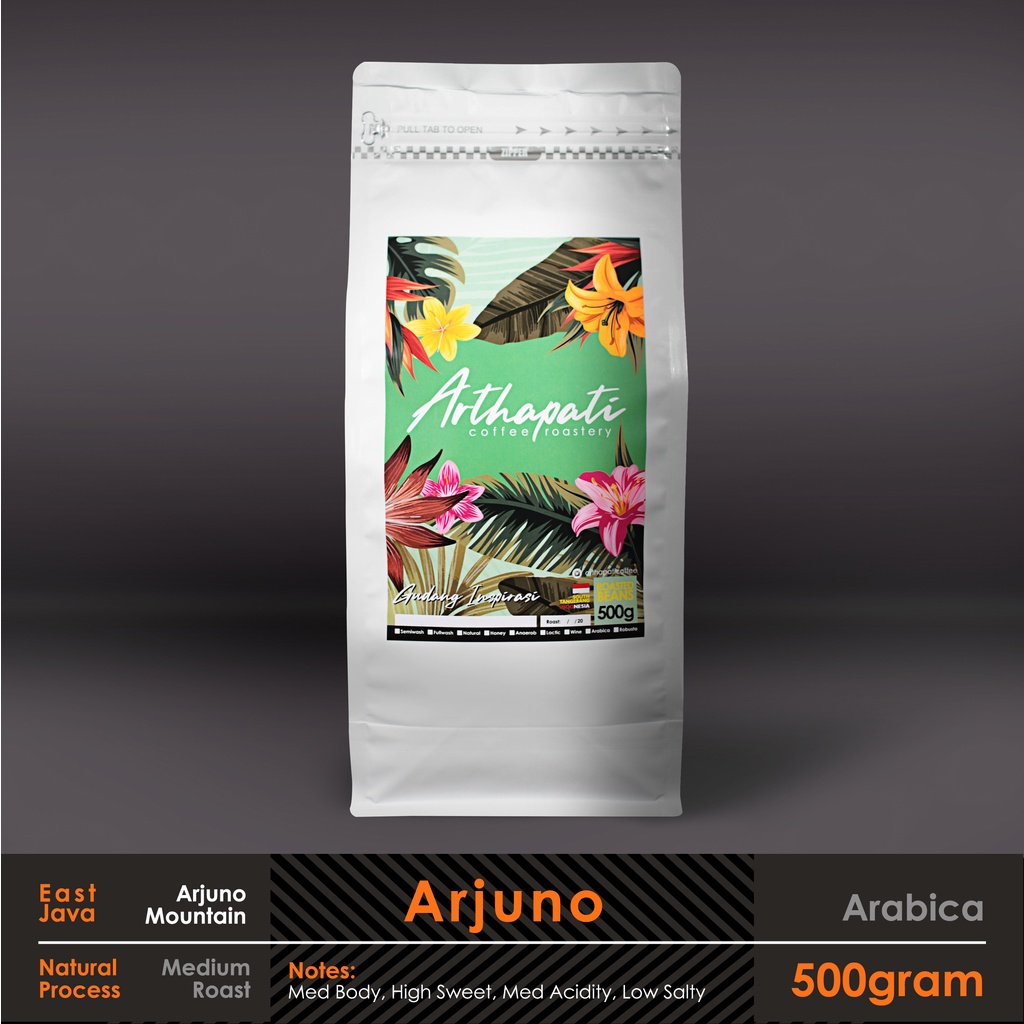 

Biji Kopi Arjuno Arabica Natural Processed Arthapati Roasted Beans Coffee 500 gram