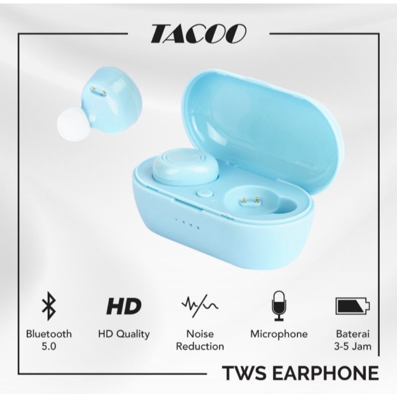 Tacoo TWS Earphone Handsfree TEH032 Bluetooth 5.0 Noise reduction Blue