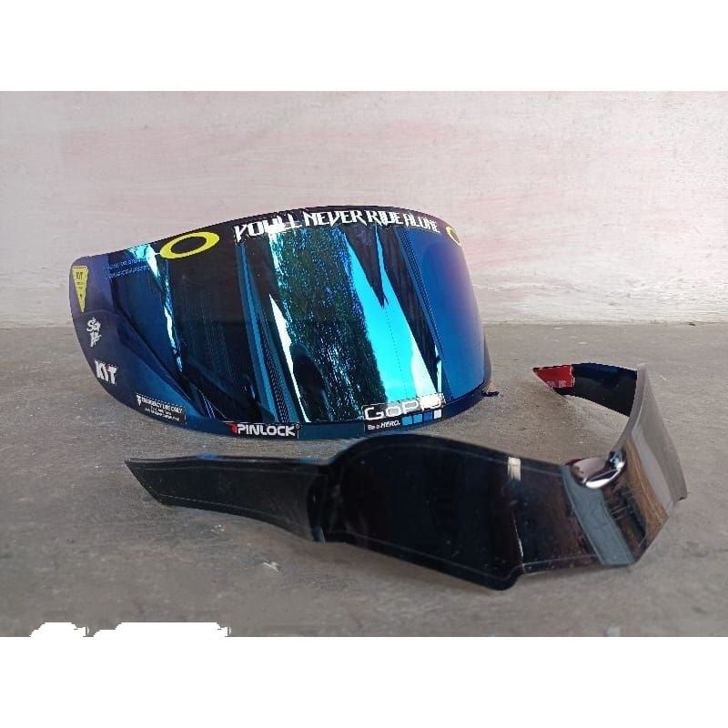 Paket Flat Visor Iridium kyt Rc7  + Spoiler KYT Rc7 R10 K2R K2rider /gratis stiker