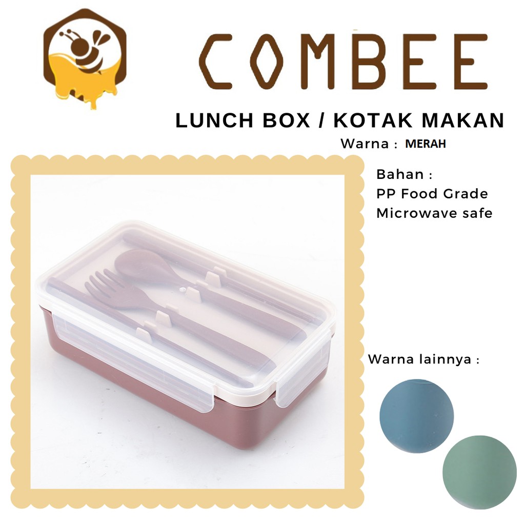 Lunch Box Kotak Makan Set Sendok Garpu Sumpit PP Food Grade Sekat Anti Tumpah