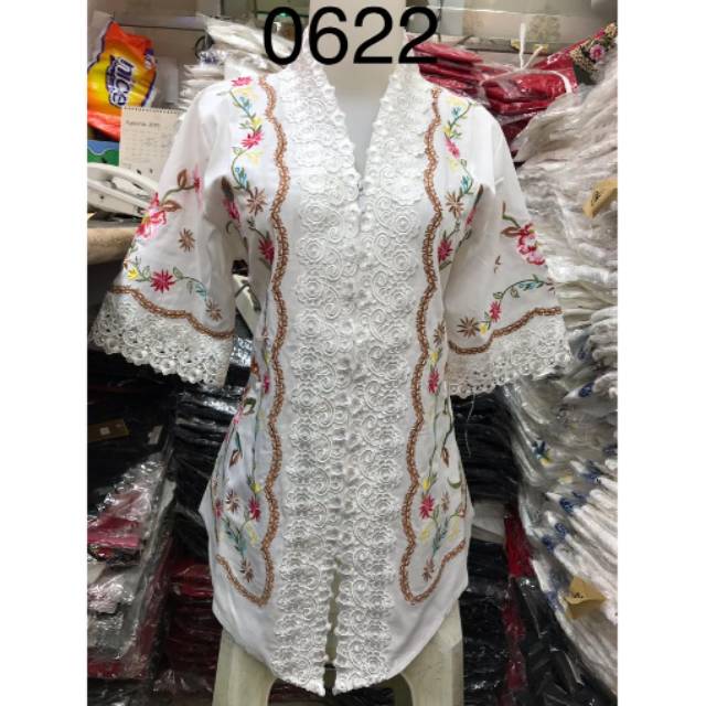 Kebaya alexuez putih tulang bordir bahan  kombinasi brukat/kebaya encim premium murah 0627