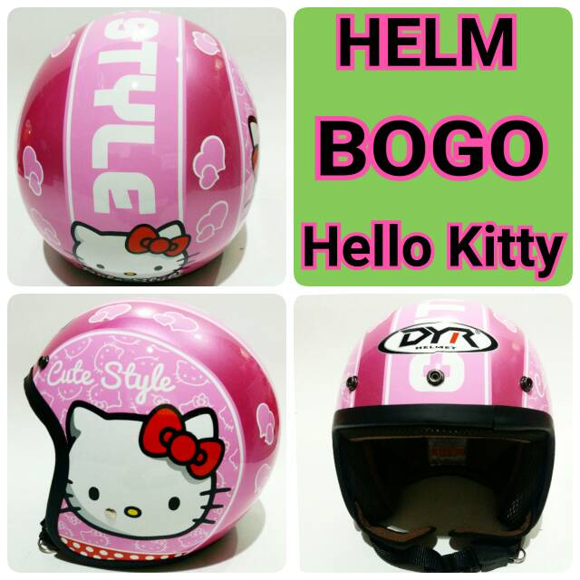 Helm bogo dewasa all size karakter hello kitty with kaca helm bogo original murah dan baru