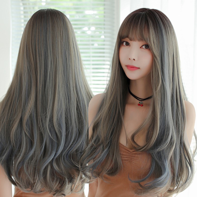 Wig Rambut  Palsu Wanita  Model  Panjang  dengan Poni  Depan  