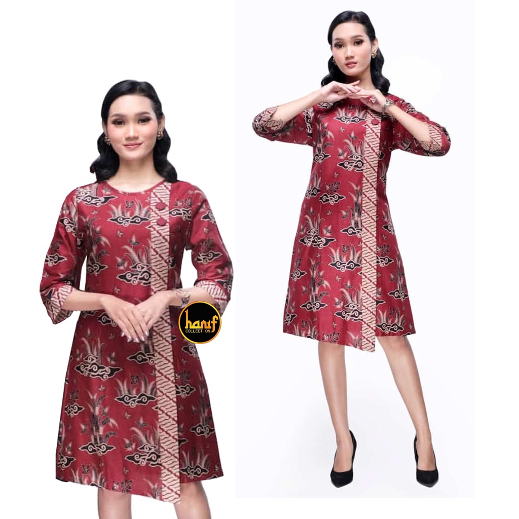 Baju Dress kerja Wanita Batik Amora Merah