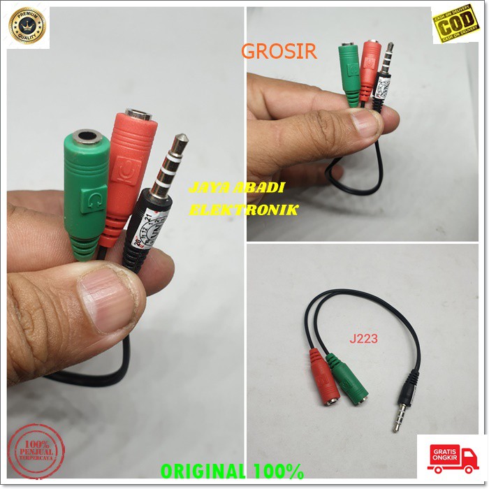 J223 KABEL AUDIO SPLITTER KONEKTOR CONVERTER SPLITER AUX MIC 3.5MM AUDIO HP JEK JACK MICROPHONE MULTI CABLE J223  kabel audio spliter 2 in 1 konektor converter splitter aux mic mik 3.5 mm conektor audio acc handphone hp jek jack 2in1 microphone laptop kom