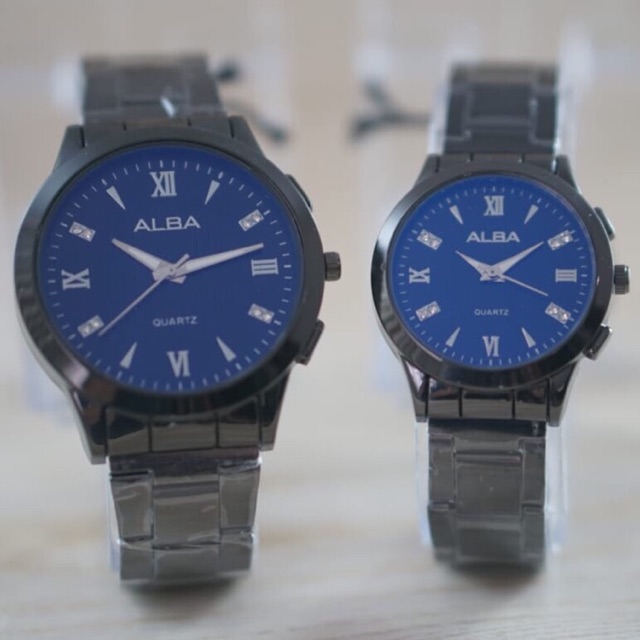 jam tangan couple alba crystall + box sudah sepasang murah