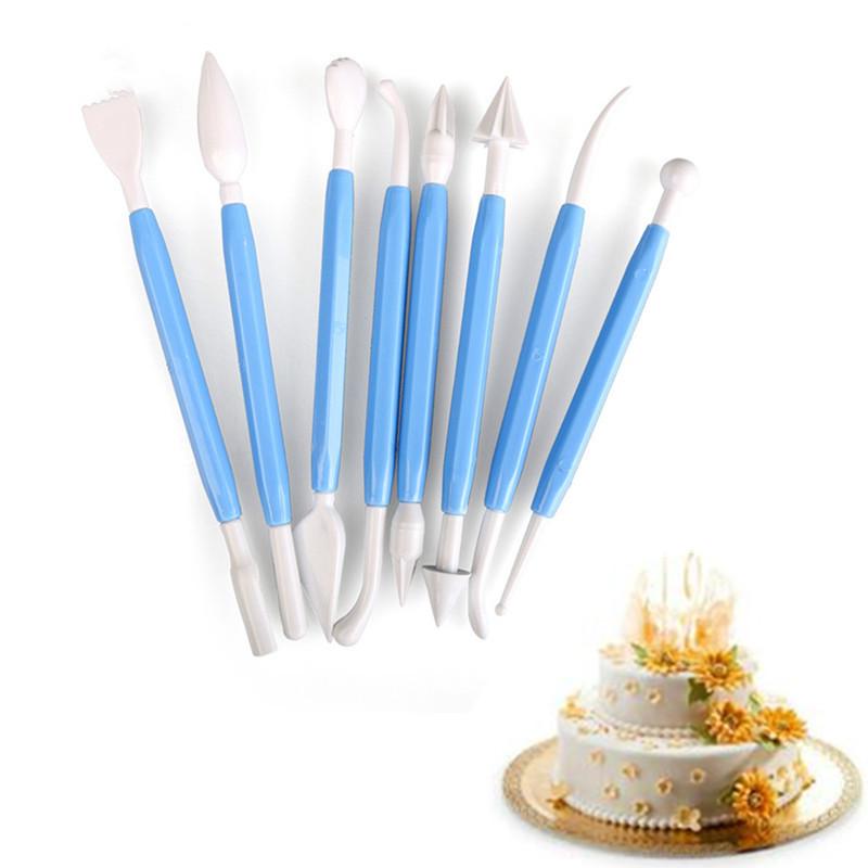 8pcs/Set Fondant Cake Decorating Pen Mixed Shape Modeling Plunger Cutters Fondant Cookie Sculpture Baking Tool