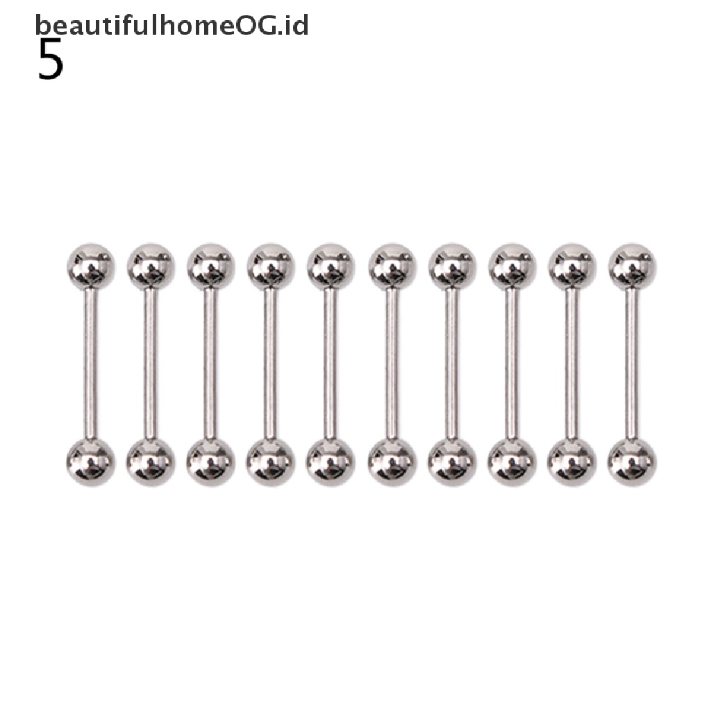 10 Pcs Cincin Tindik Lidah Puting Bentuk Barbel Bahan Stainless steel