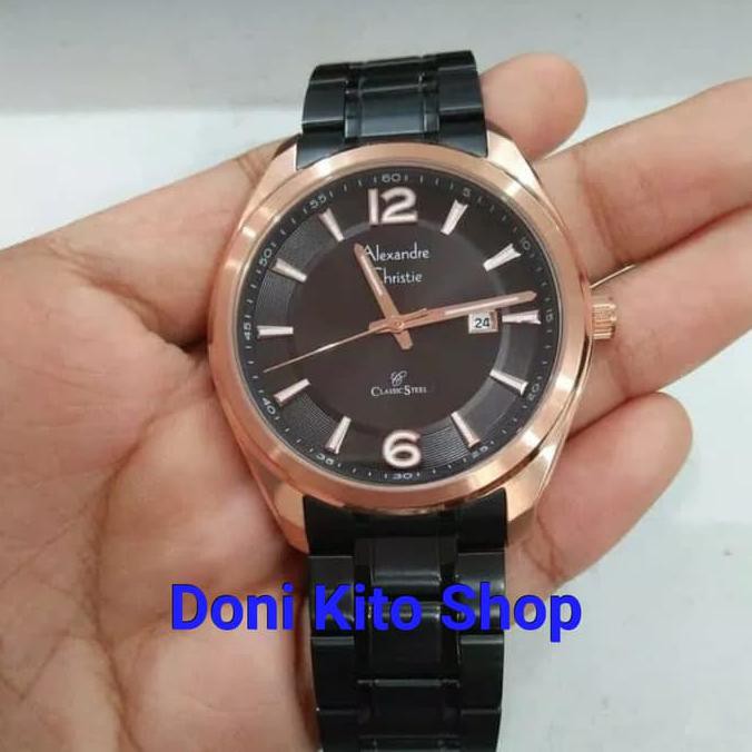 Jam Tangan Pria Original Alexander Cristie AC8583 Black Rose Gold