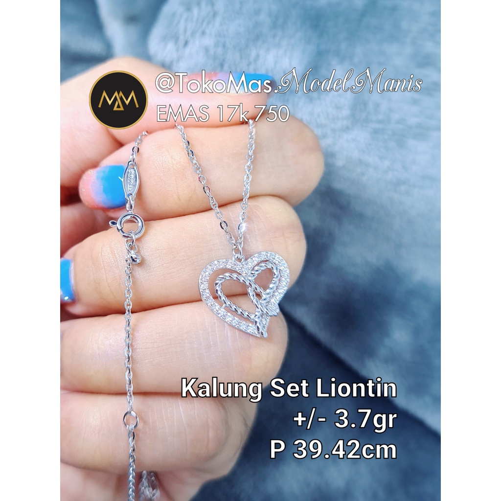 Kalung Set Liontin Love Ikatan Cinta emas putih  750 kadar 17k