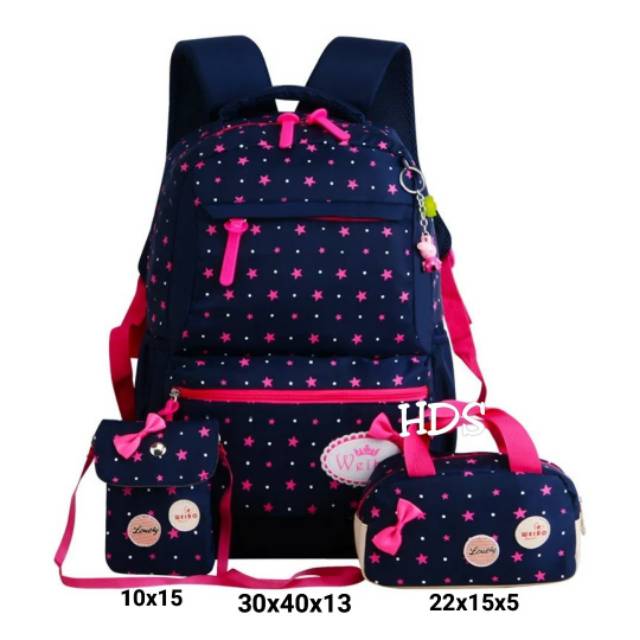 PALING MURAH!! NEW Backpack Anak Perempuan Motif BINTANG TABUR 3 in 1Beli Satu Dapet Sepaket