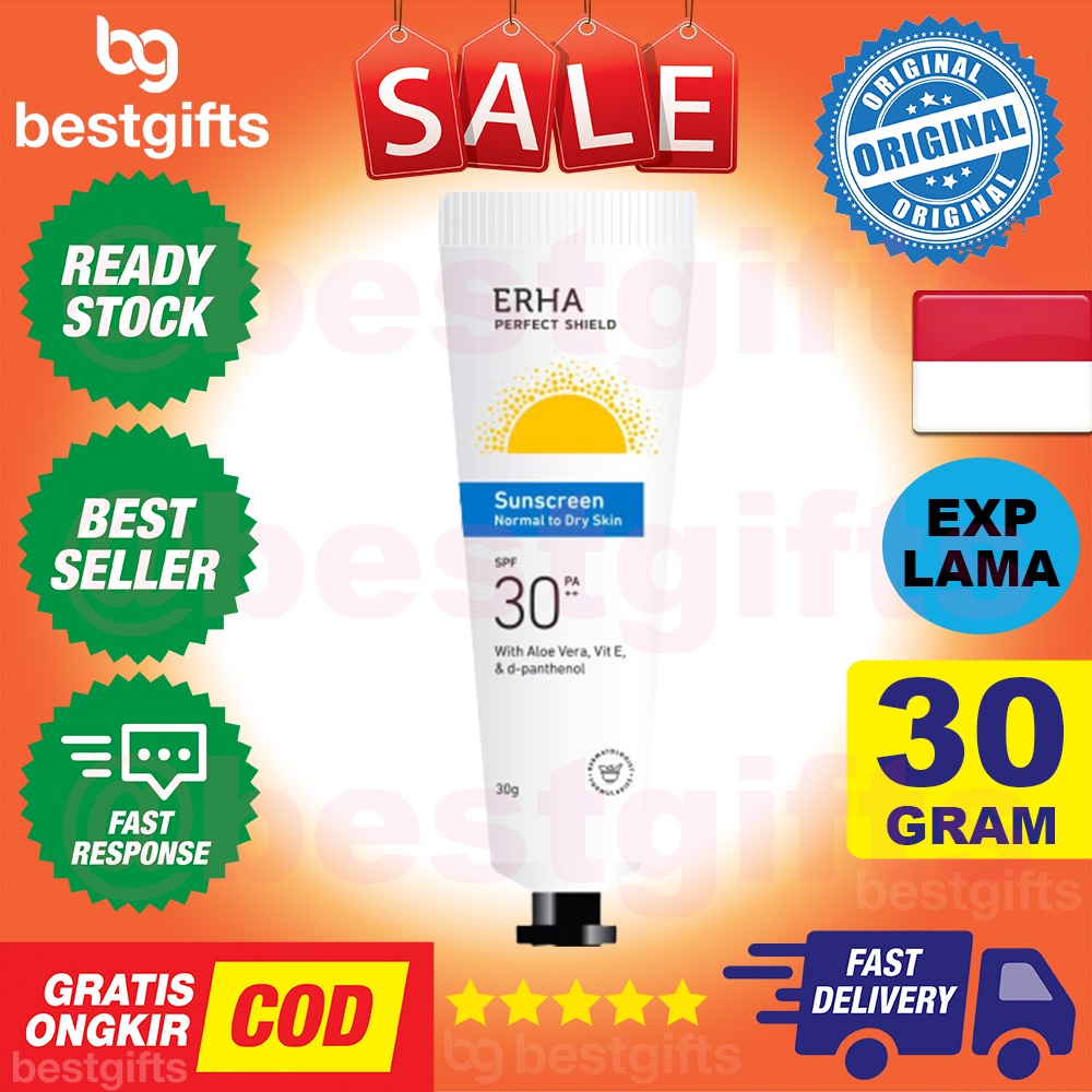 ERHA PERFECT SHIELD SUNSCREEN NORMAL TO DRY SKIN SPF 30 PA++ ALOE VERA SUN SCREEN LOTION KULIT KERING 30 GRAM