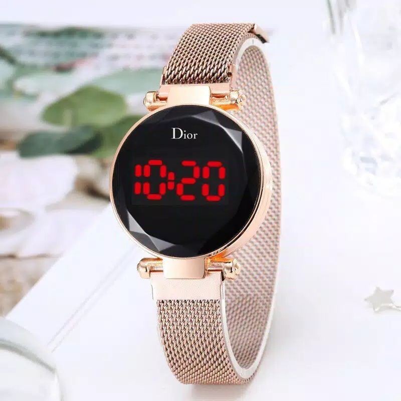 FREE BATERAI JAM TANGAN DIOR WANITA RANTAI MAGNET LED DIGITAL MURAH IMPORT GROSIR DIOR LED MAGNET