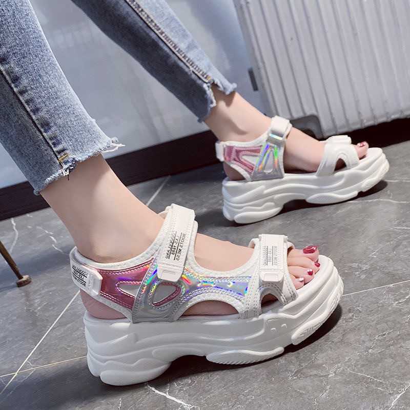 Sandal Wanita Cantik Hologram Santai Sandal Wedges Cewek Terbaru Stylis Keren Murah Nyaman Dipakai Trendy