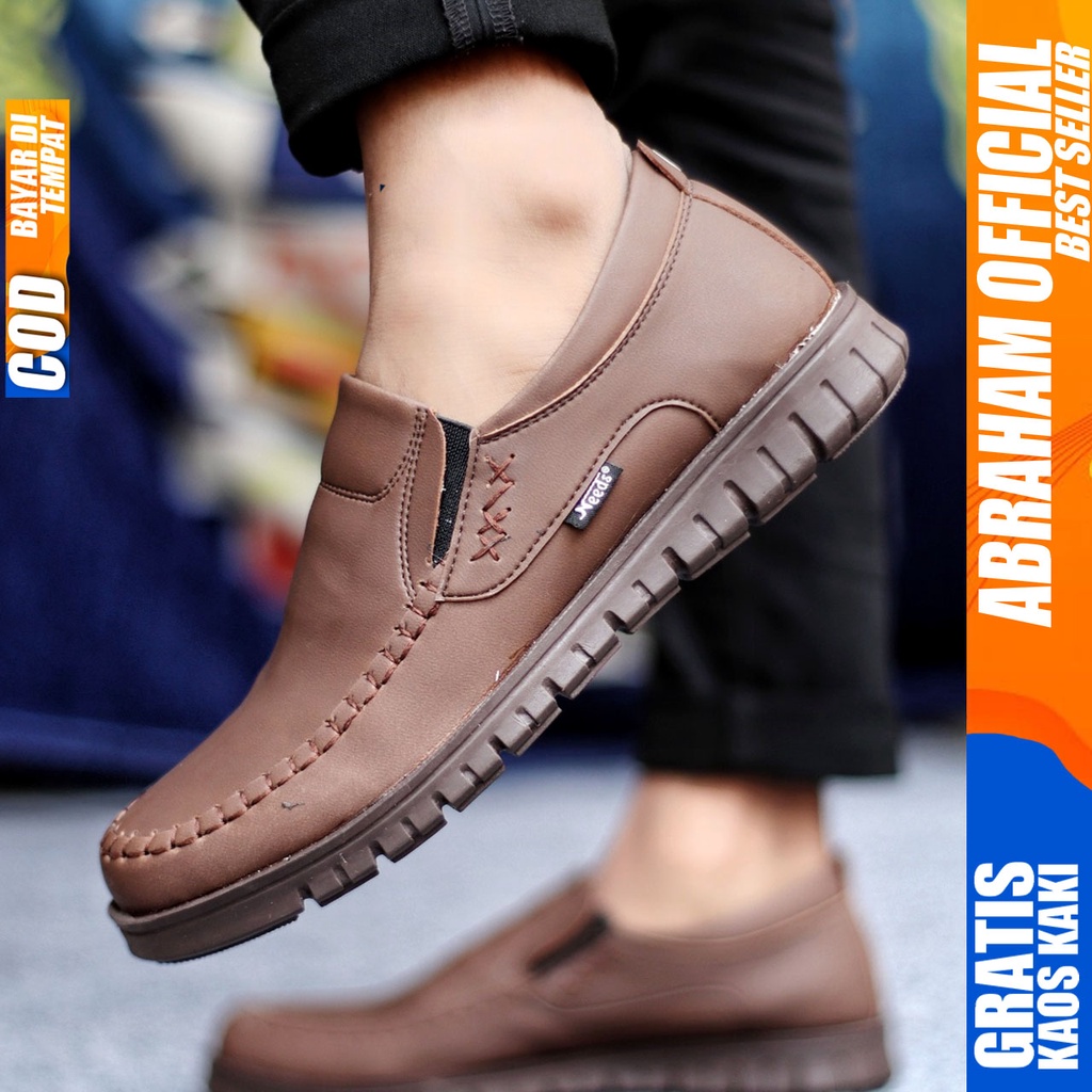 Sepatu Kasual Pria Casual Formal Slip On Kulit Pu Kerja Hitam Coklat BLENO ABRAHAM