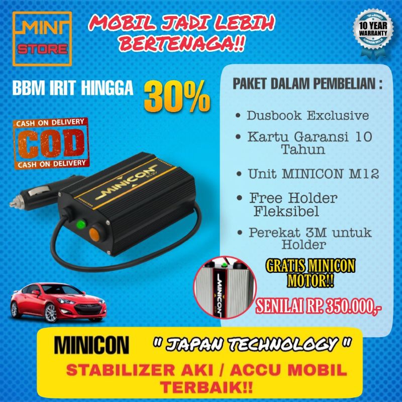 MINICON MOBIL STABILIZER AKI ACCU PENGHEMAT BAHAN BAKAR MOBIL ASLI ORIGINAL M12 GARANSI 10 TAHUN