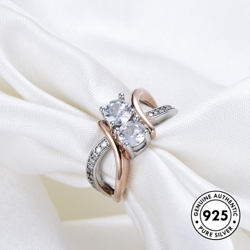 Cincin Berlian Bahan S925 Silver Warna Rose Gold