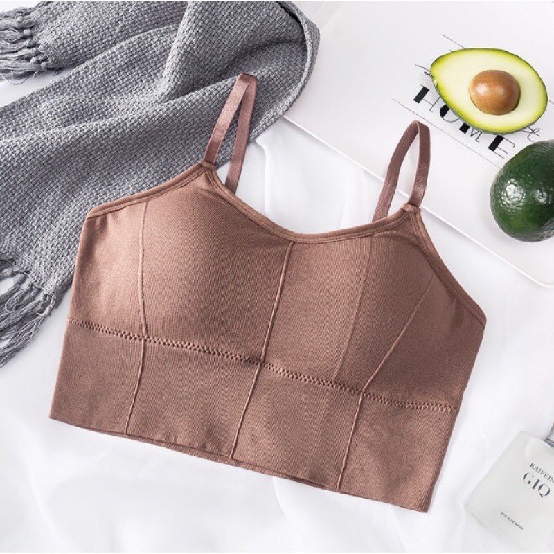 MAY STAR Bra Wanita Bra Polos Yoga Bra Push Up Tanpa Kawat Sport Bra Impor murah B3-Bra-3 Coklat