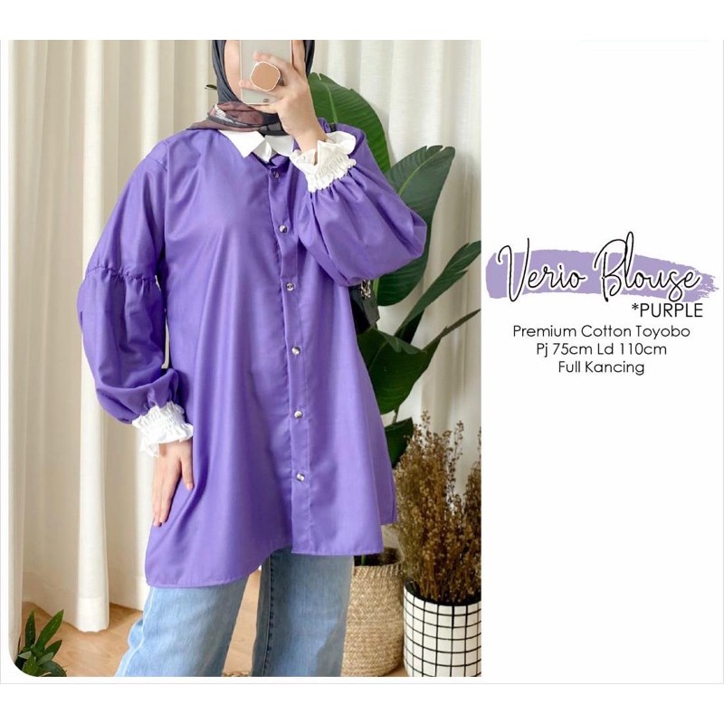 Verio Blouse | Lilac Top Puff sleeve Fashion Korea Baju Balon Lengan Balon Baju Lilac Atasan Balon