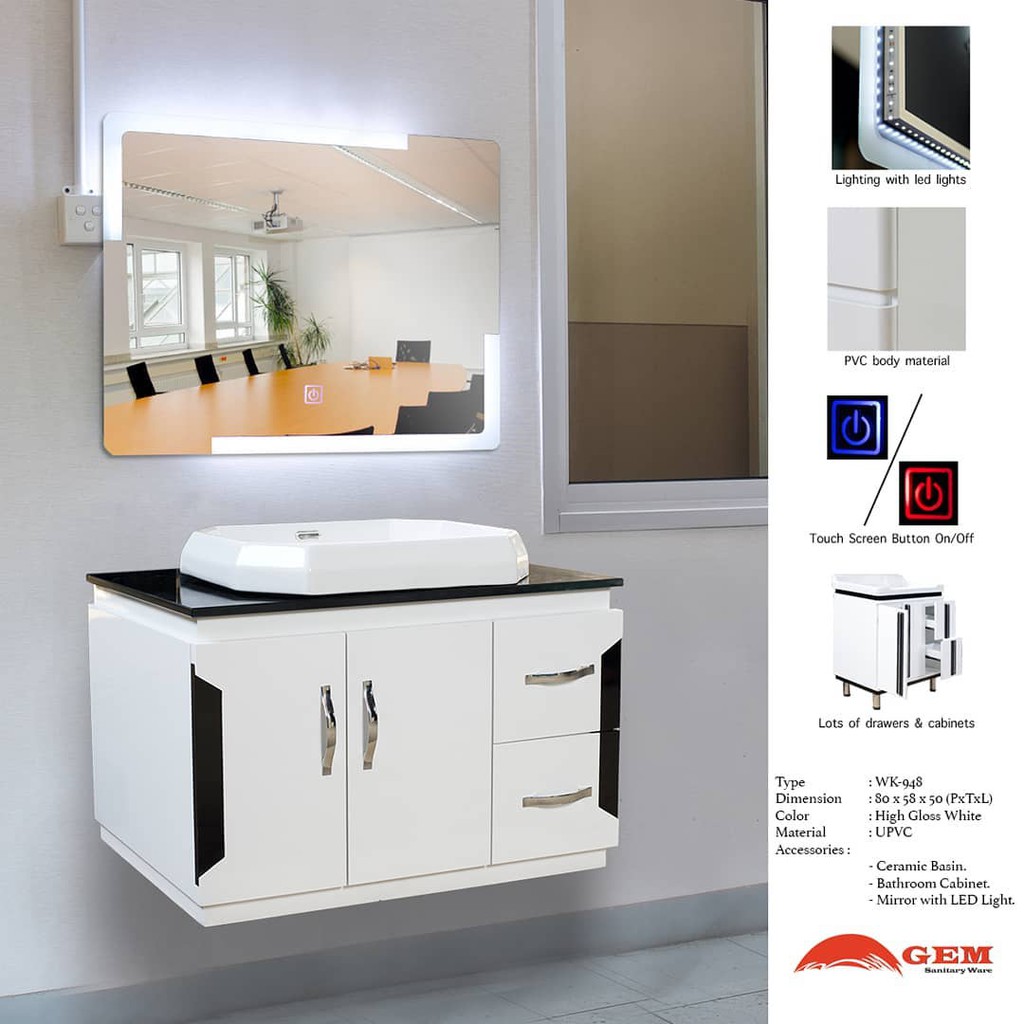 WASTAFEL KABINET SET GEM-948 DENGAN KACA