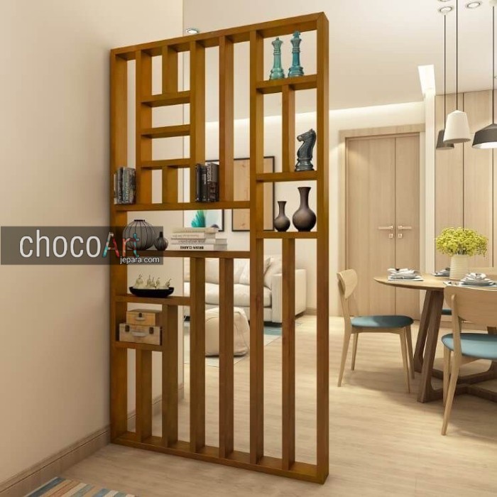 sketsel penyekat ruangan kayu jati / penyekat ruangan minimalis / pembatas ruangan / rak buku / lema